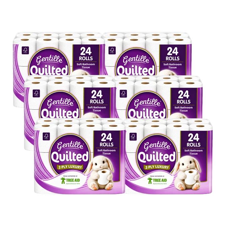 Gentille Quilted 3ply Toilet Rolls – 6 Packs of 24 (144 Rolls, Bulk)