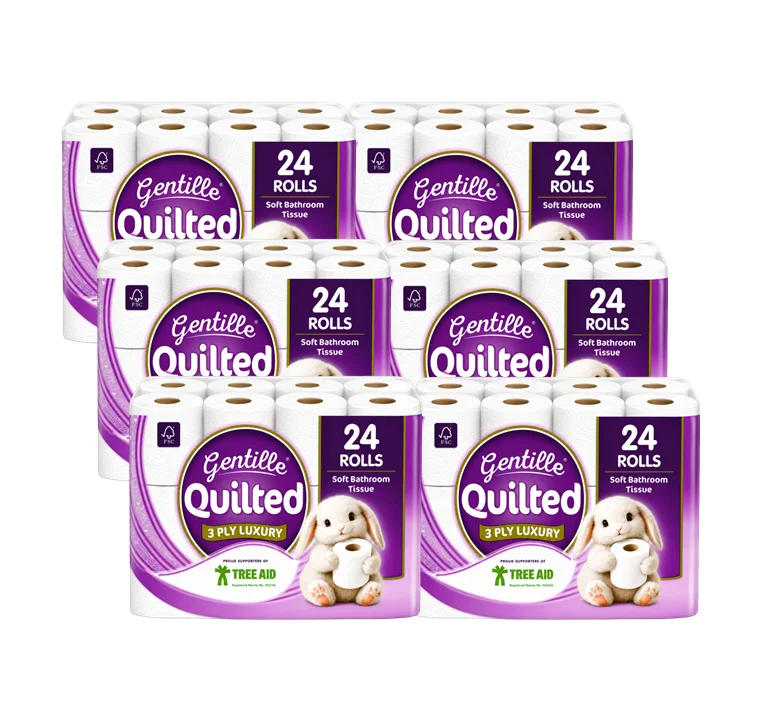 Gentille Quilted 3ply Toilet Rolls – 6 Packs of 24 (144 Rolls, Bulk)