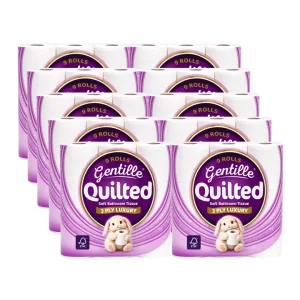 Gentille Quilted 3ply Toilet Rolls - 10 Packs of 9 (90 Rolls, Bulk)