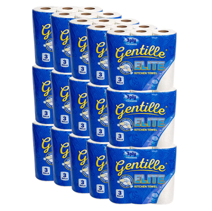 Gentille Elite 3ply Kitchen Rolls - 15 Packs of 3 (45 Rolls, Bulk)