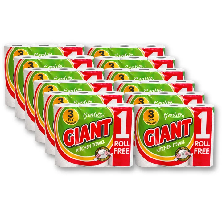 Gentille Giant 3ply Kitchen Rolls - 12 Packs of 3 (36 Rolls, Bulk)